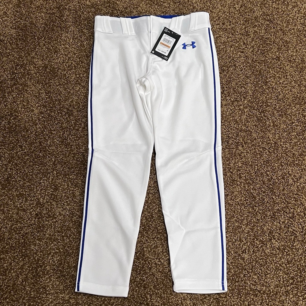 Under Armour Boys Gameday Vanish Baseball Pants YS White Royal Piping NWT
